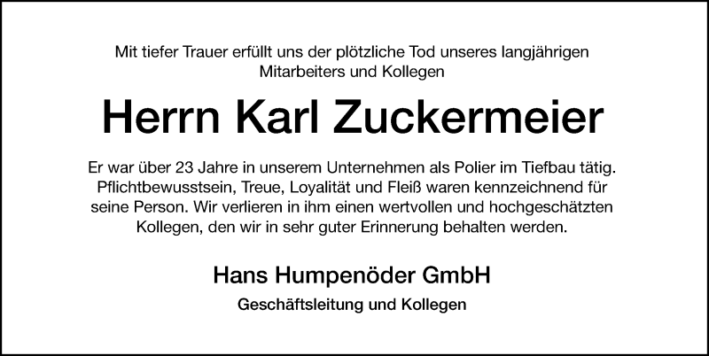  Traueranzeige für Karl Zuckermeier vom 23.01.2021 aus Altmühl-Bote Lokal