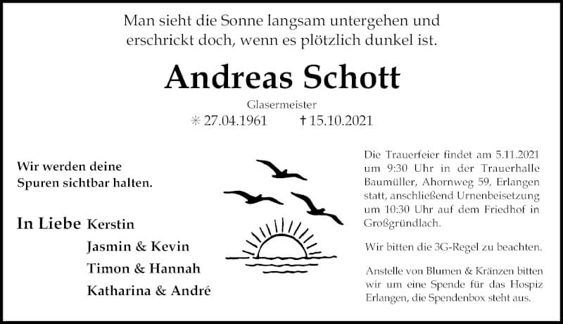  Traueranzeige für Andreas Schott vom 30.10.2021 aus Gesamtausgabe Nürnberger Nachrichten/ Nürnberger Ztg.