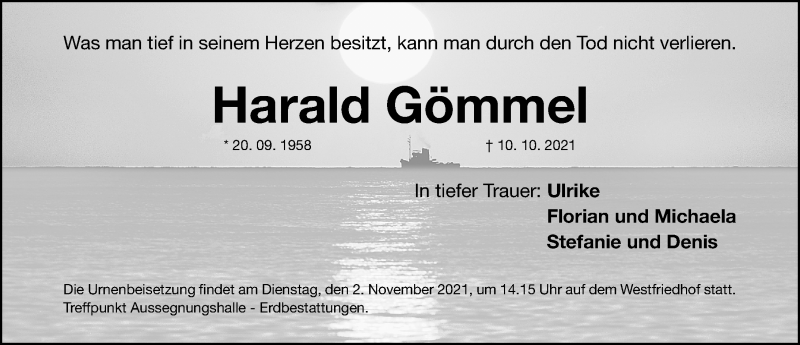  Traueranzeige für Harald Gömmel vom 23.10.2021 aus Gesamtausgabe Nürnberger Nachrichten/ Nürnberger Ztg.