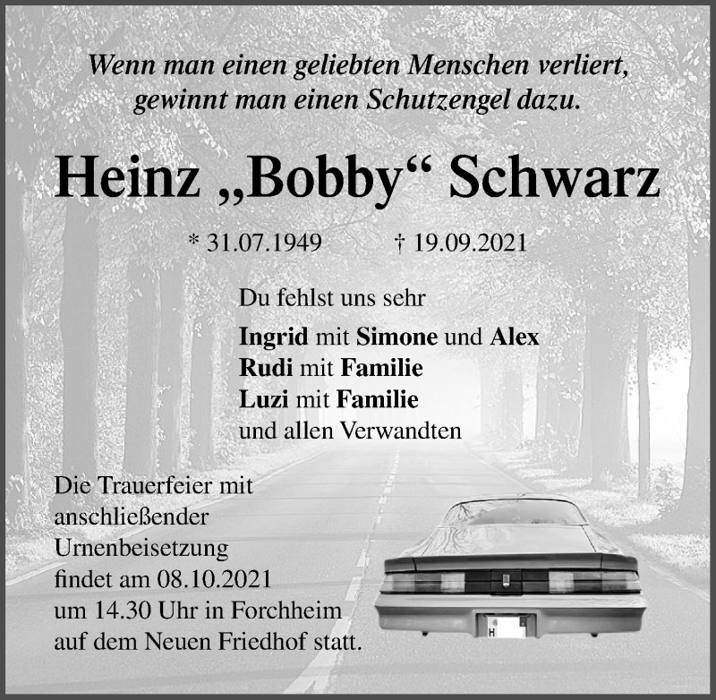  Traueranzeige für Heinz  Schwarz vom 07.10.2021 aus Nordbayerische Nachrichten Forchheim Lokal
