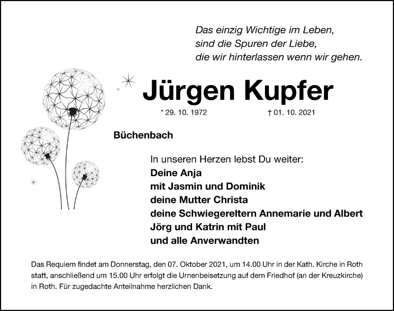  Traueranzeige für Jürgen Kupfer vom 05.10.2021 aus Roth-Hilpoltsteiner Volkszeitung Lokal