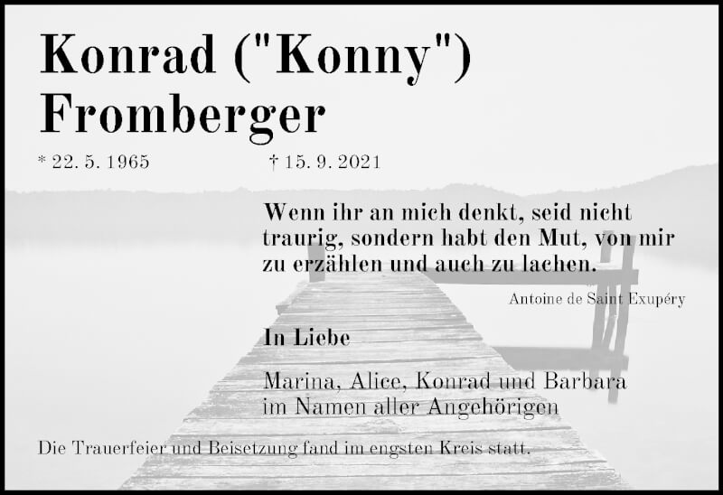  Traueranzeige für Konrad Fromberger vom 16.10.2021 aus Schwabacher Tagblatt Lokal