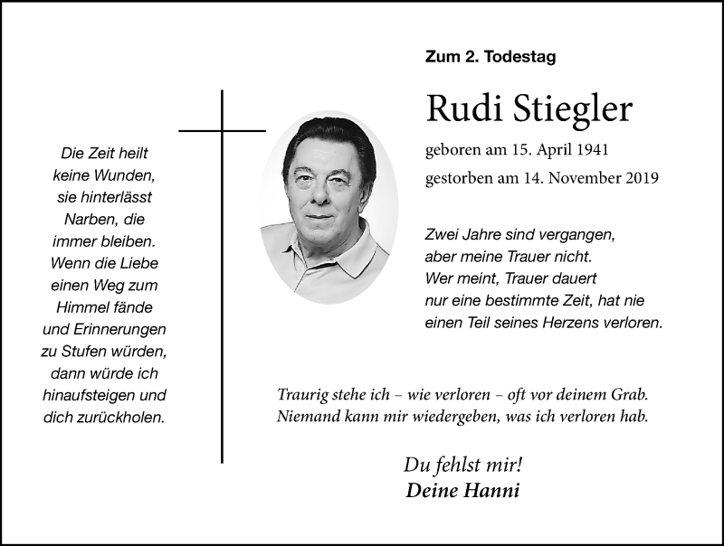  Traueranzeige für Rudi Stiegler vom 13.11.2021 aus Altmühl-Bote Lokal