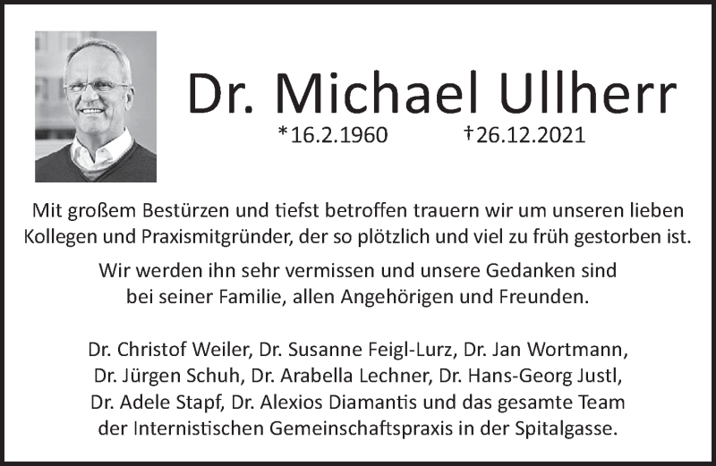  Traueranzeige für Michael Ullherr vom 31.12.2021 aus Gesamtausgabe Nürnberger Nachrichten/ Nürnberger Ztg.