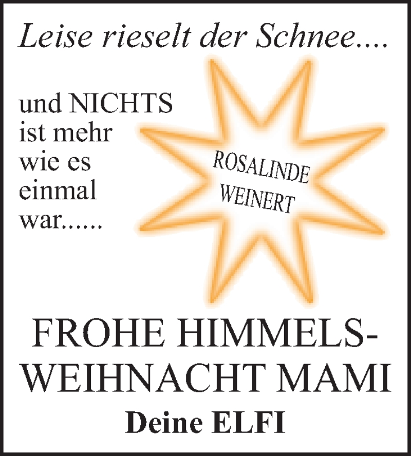  Traueranzeige für Rosalinde Weinert vom 24.12.2021 aus Schwabacher Tagblatt Lokal