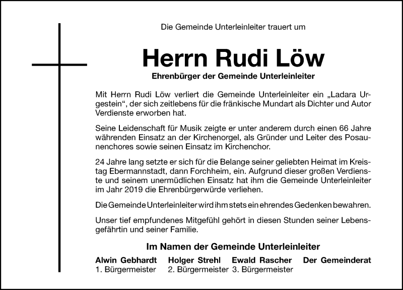  Traueranzeige für Rudi Löw vom 23.02.2021 aus Nordbayerische Nachrichten Forchheim Lokal