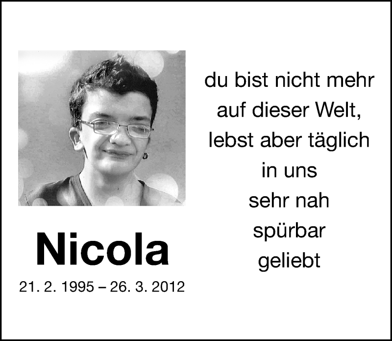  Traueranzeige für Nicola  vom 26.03.2021 aus Erlanger Nachrichten Lokal