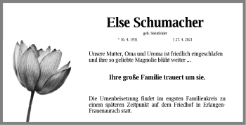 Traueranzeige von Else Schumacher von Erlanger Nachrichten Lokal