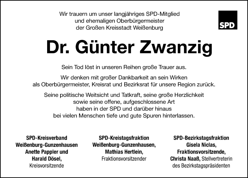  Traueranzeige für Günter Zwanzig vom 24.04.2021 aus Altmühl-Bote Lokal