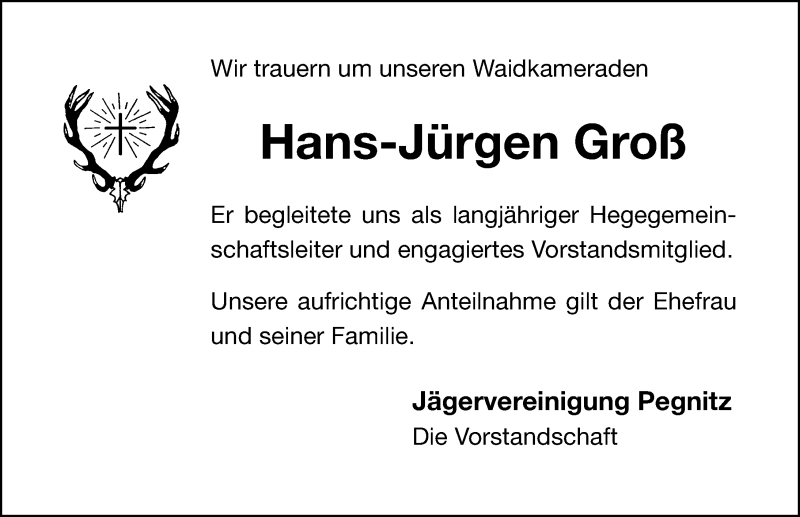 Traueranzeige für Hans-Jürgen Groß vom 16.04.2021 aus Nordbayerische Nachrichten Pegnitz Lokal
