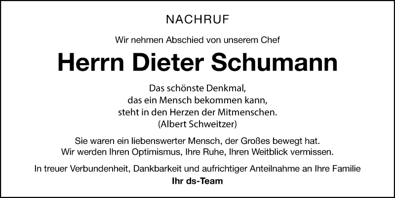  Traueranzeige für Dieter Schumann vom 22.05.2021 aus Neumarkter Nachrichten Lokal