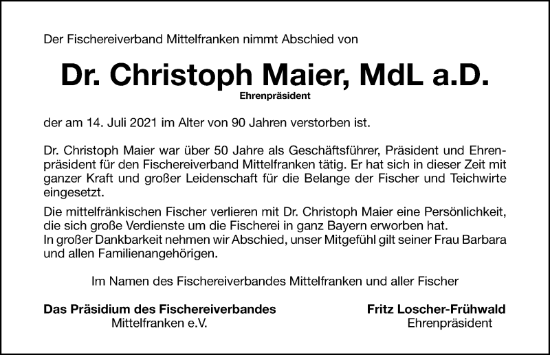  Traueranzeige für Christoph Maier vom 17.07.2021 aus Gesamtausgabe Nürnberger Nachrichten/ Nürnberger Ztg.