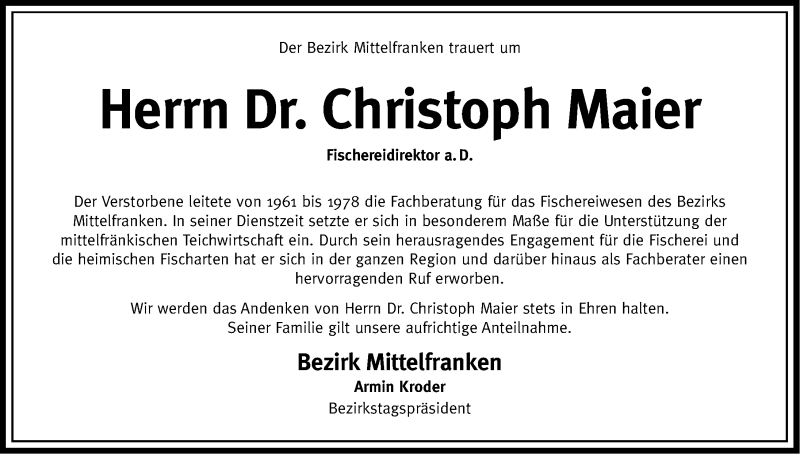  Traueranzeige für Christoph Maier vom 21.07.2021 aus Gesamtausgabe Nürnberger Nachrichten/ Nürnberger Ztg.