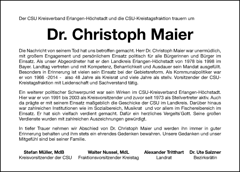  Traueranzeige für Christoph Maier vom 19.07.2021 aus Erlanger Nachrichten Lokal