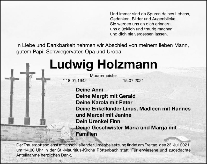  Traueranzeige für Ludwig Holzmann vom 20.07.2021 aus Nordbayerische Nachrichten Herzogenaurach Lokal
