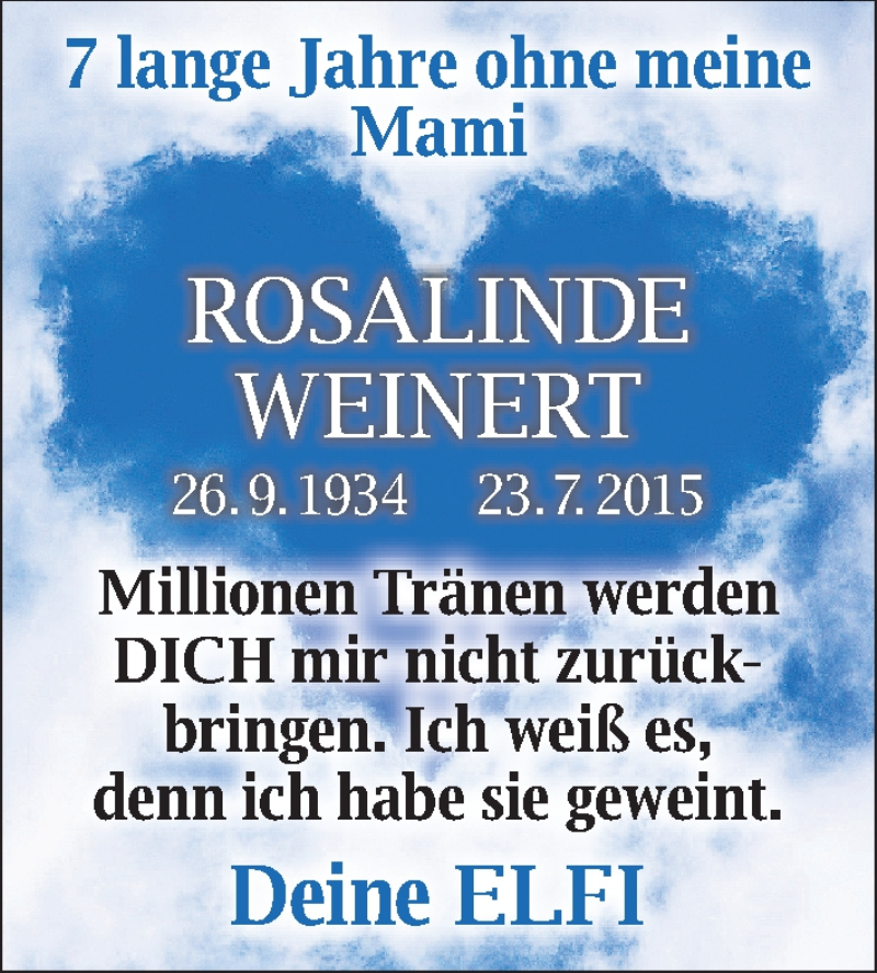  Traueranzeige für Rosalinde Weinert vom 23.07.2021 aus Schwabacher Tagblatt Lokal