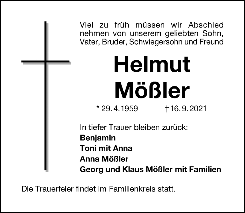  Traueranzeige für Helmut Mößler vom 21.09.2021 aus Schwabacher Tagblatt Lokal