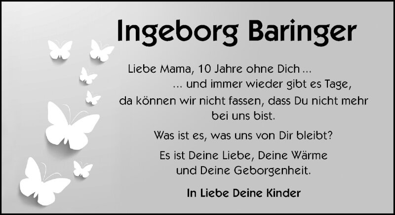  Traueranzeige für Ingeborg Baringer vom 17.09.2021 aus Gesamtausgabe Nürnberger Nachrichten/ Nürnberger Ztg.