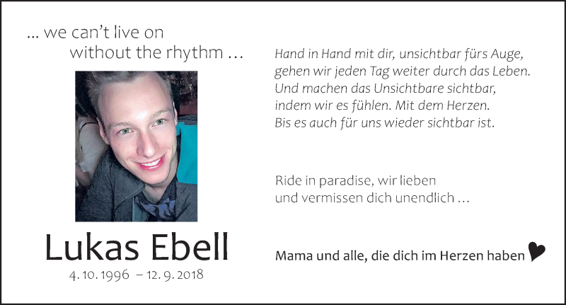  Traueranzeige für Lukas Ebell vom 11.09.2021 aus Schwabacher Tagblatt Lokal