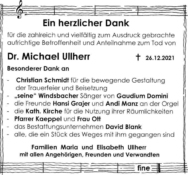  Traueranzeige für Michael Ullherr vom 22.01.2022 aus Gesamtausgabe Nürnberger Nachrichten/ Nürnberger Ztg.