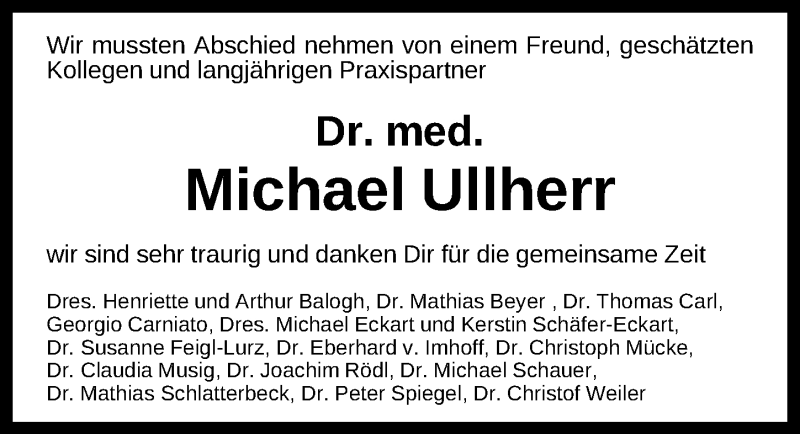  Traueranzeige für Michael Ullherr vom 22.01.2022 aus Gesamtausgabe Nürnberger Nachrichten/ Nürnberger Ztg.