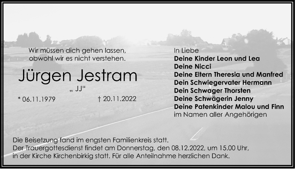  Traueranzeige für Jürgen Jestram vom 06.12.2022 aus Nordbayerische Nachrichten Pegnitz Lokal