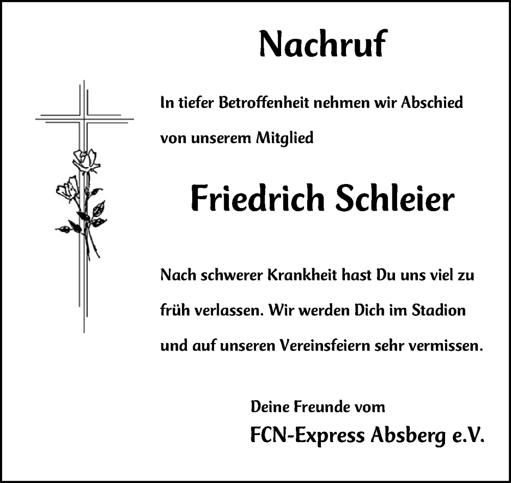  Traueranzeige für Friedrich Schleier vom 18.05.2022 aus Altmühl-Bote Lokal