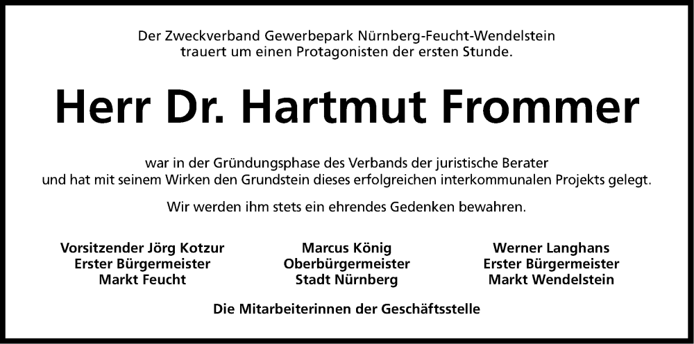  Traueranzeige für Hartmut Frommer vom 17.05.2022 aus Gesamtausgabe Nürnberger Nachrichten/ Nürnberger Ztg.