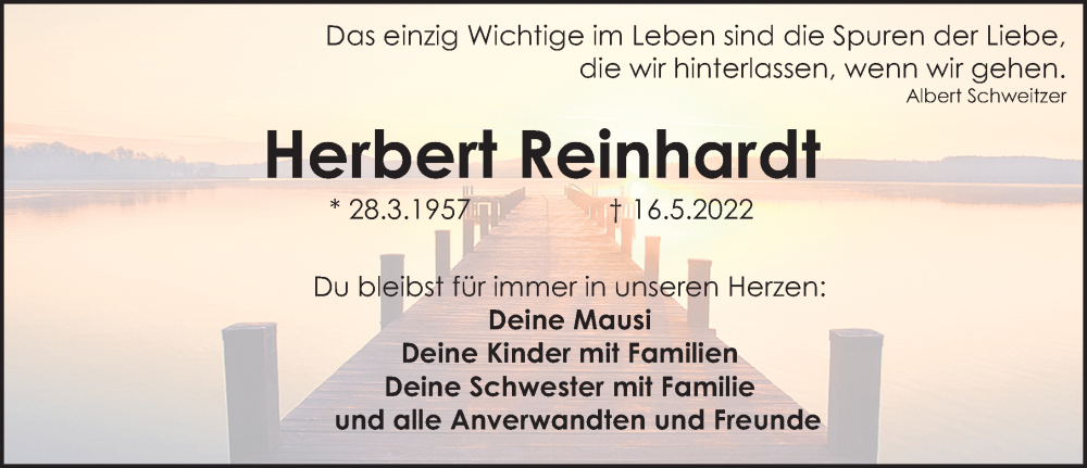  Traueranzeige für Herbert Reinhardt vom 21.05.2022 aus Gesamtausgabe Nürnberger Nachrichten/ Nürnberger Ztg.