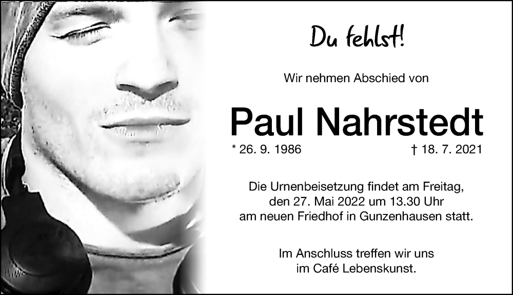  Traueranzeige für Paul Nahrstedt vom 25.05.2022 aus Altmühl-Bote Lokal