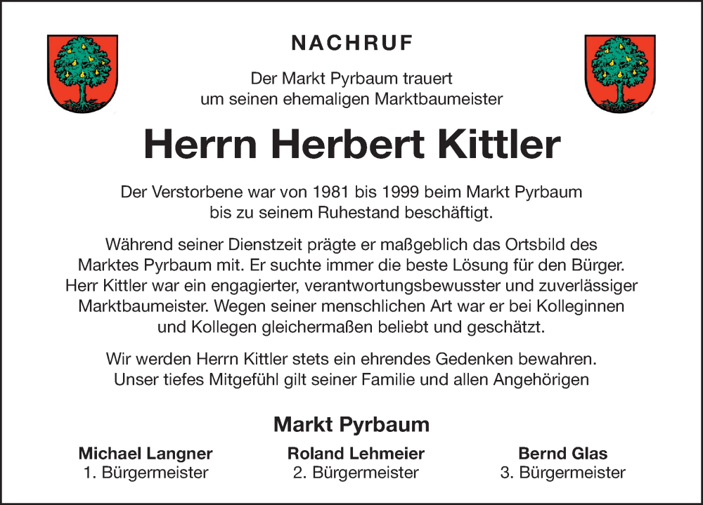  Traueranzeige für Herbert Kittler vom 29.06.2022 aus Neumarkter Nachrichten Lokal