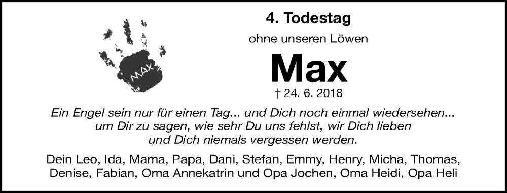  Traueranzeige für Max  vom 24.06.2022 aus Erlanger Nachrichten Lokal