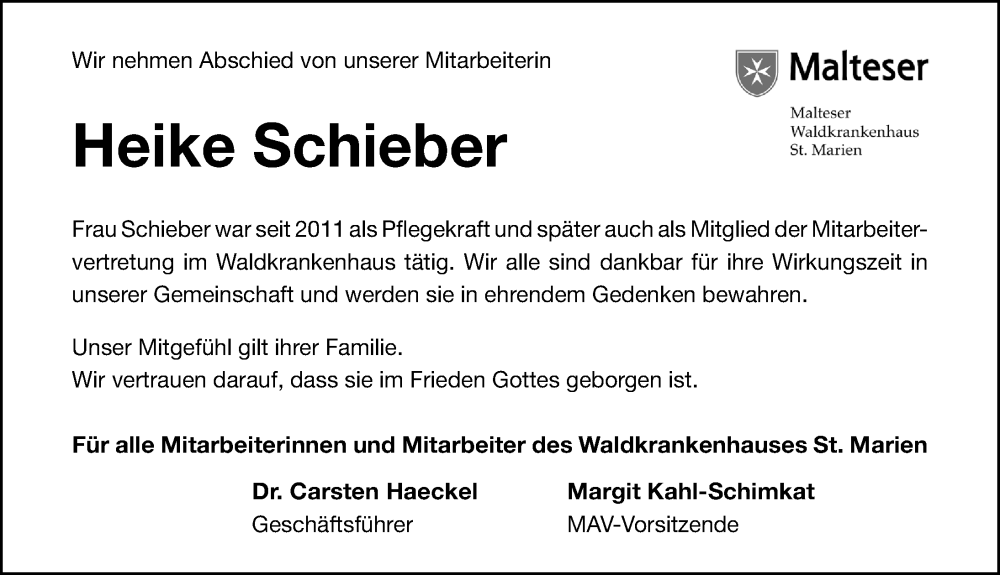  Traueranzeige für Heike Schieber vom 27.09.2022 aus Erlanger Nachrichten Lokal