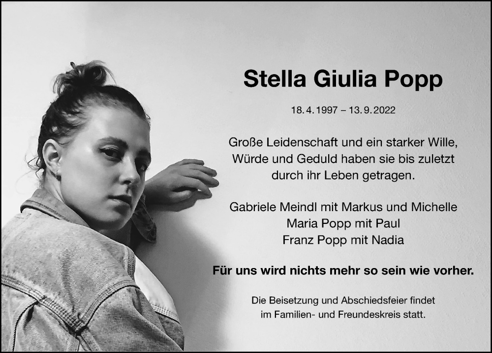  Traueranzeige für Stella Giulia Popp vom 24.09.2022 aus Altmühl-Bote Lokal