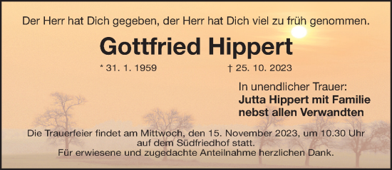 Traueranzeige von Gottfried Hippert von Gesamtausgabe Nürnberger Nachrichten/ Nürnberger Ztg.
