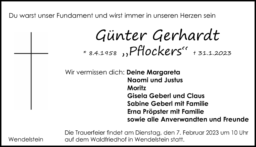 Traueranzeige für Günter Gerhardt vom 04.02.2023 aus Gesamtausgabe Nürnberger Nachrichten/ Nürnberger Ztg.