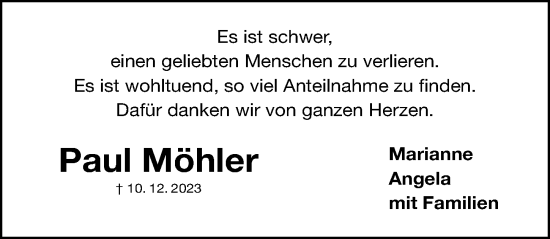 Traueranzeige von Paul Möhler von Gesamtausgabe Nürnberger Nachrichten/ Nürnberger Ztg.