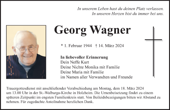 Traueranzeige von Georg Wagner von Neumarkter Nachrichten Lokal