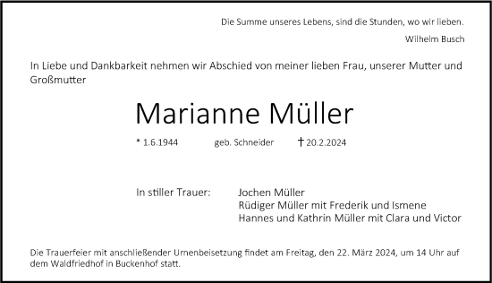 Traueranzeige von Marianne Müller von Erlanger Nachrichten Lokal