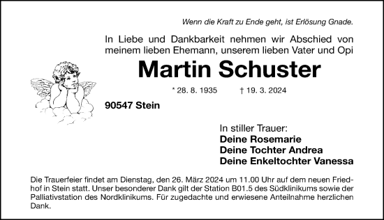 Traueranzeige von Martin Schuster von Gesamtausgabe Nürnberger Nachrichten/ Nürnberger Ztg.