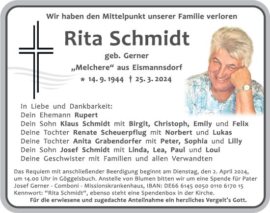 Traueranzeige von Rita Schmidt von Roth-Hilpoltsteiner Volkszeitung Lokal