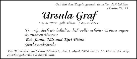 Traueranzeige von Ursula Graf von Gesamtausgabe Nürnberger Nachrichten/ Nürnberger Ztg.