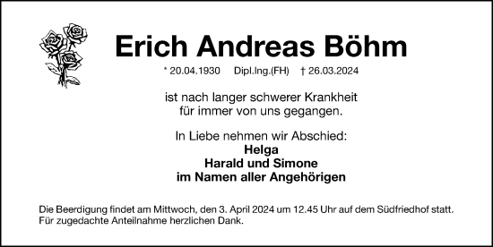 Traueranzeige von Erich Andreas Böhm von Gesamtausgabe Nürnberger Nachrichten/ Nürnberger Ztg.