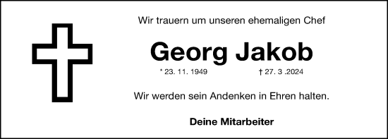 Traueranzeige von Georg Jakob von Gesamtausgabe Nürnberger Nachrichten/ Nürnberger Ztg.