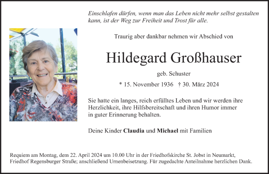 Traueranzeige von Hildegard Großhauser von Neumarkter Nachrichten Lokal