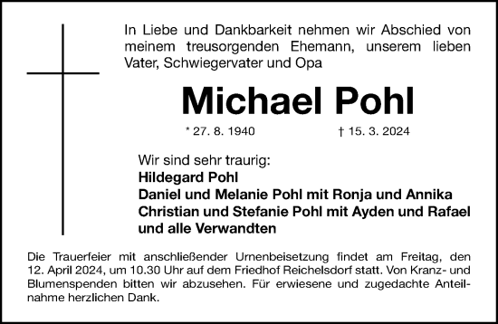 Traueranzeige von Michael Pohl von Gesamtausgabe Nürnberger Nachrichten/ Nürnberger Ztg.