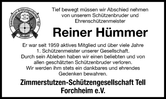 Traueranzeige von Reiner Hümmer von Nordbayerische Nachrichten Forchheim Lokal