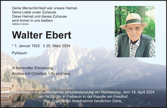 Traueranzeige von Walter Ebert von Gesamtausgabe Nürnberger Nachrichten/ Nürnberger Ztg.