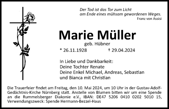 Traueranzeige von Marie Müller von Gesamtausgabe Nürnberger Nachrichten/ Nürnberger Ztg.