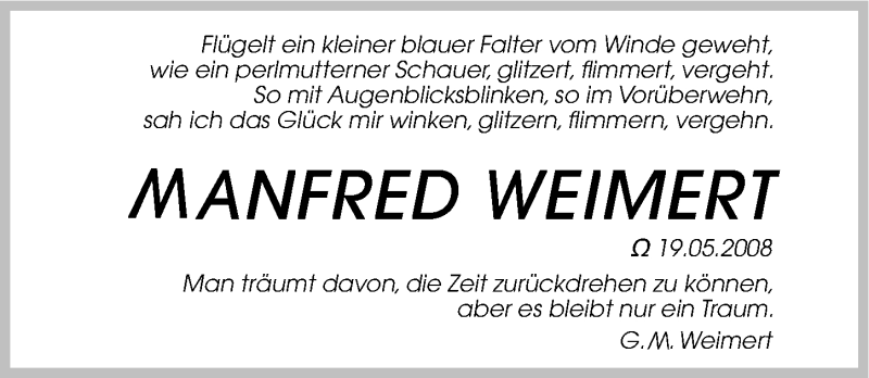  Traueranzeige für Manfred Weimert vom 19.05.2015 aus Gesamtausgabe Nürnberger Nachrichten/ Nürnberger Ztg.